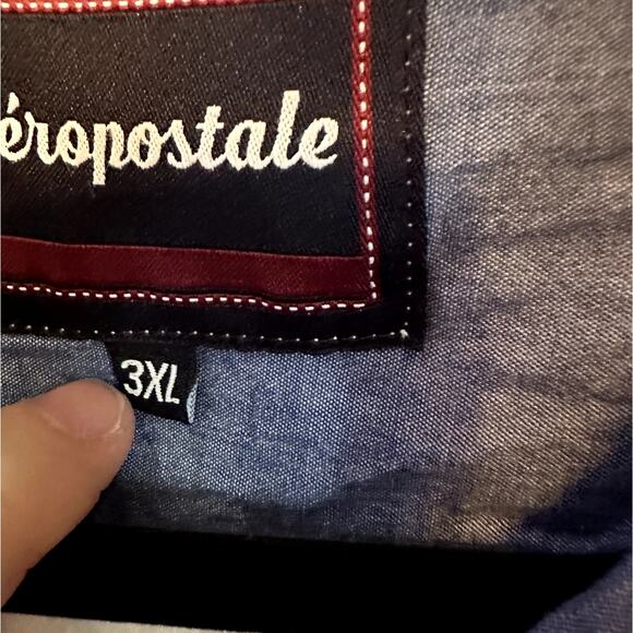 Aeropostale Mens Sz 3XL Button Down Short Sleeve Palm Tree Lightning Bolt Peace - Picture 5 of 8